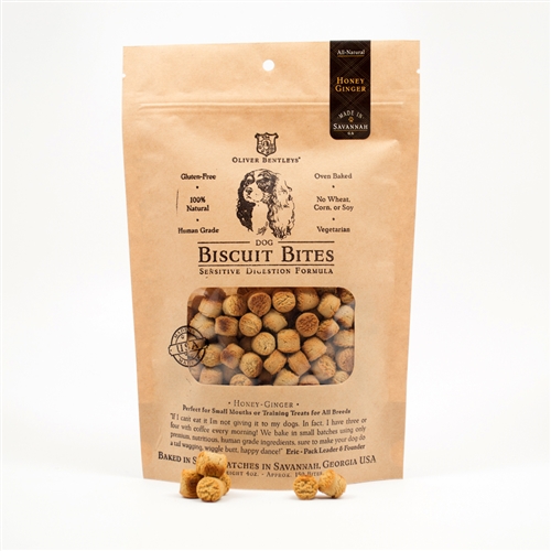 Ollie B. Biscuit Bites - 4 Ounce Bag of Sensitive Digestion Formula Dog Treats, Honey-Ginger Flavor