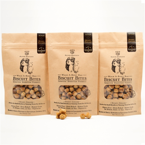 Ollie B. Biscuit Bites - 2 Ounce Bag of Sensitive Digestion Formula Dog Treats, Honey-Ginger Flavor
