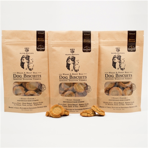 Ollie B. Biscuits - 2 Ounce Bag of Sensitive Digestion Formula Dog Treats, Honey-Ginger Flavor