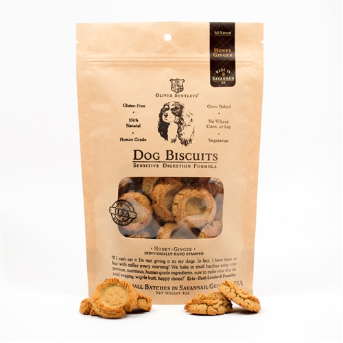 Ollie B. Biscuits - 4 Ounce Bag of Sensitive Digestion Formula Dog Treats, Honey-Ginger Flavor