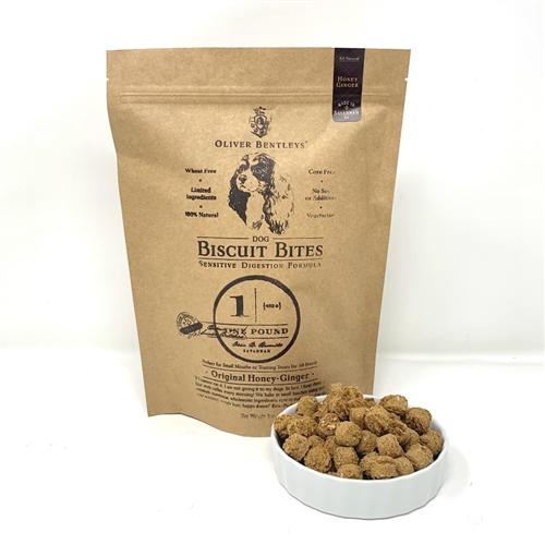 Ollie B. Biscuit Bites - 1 Pound Bag of Sensitive Digestion Formula Dog Treats, Honey-Ginger Flavor
